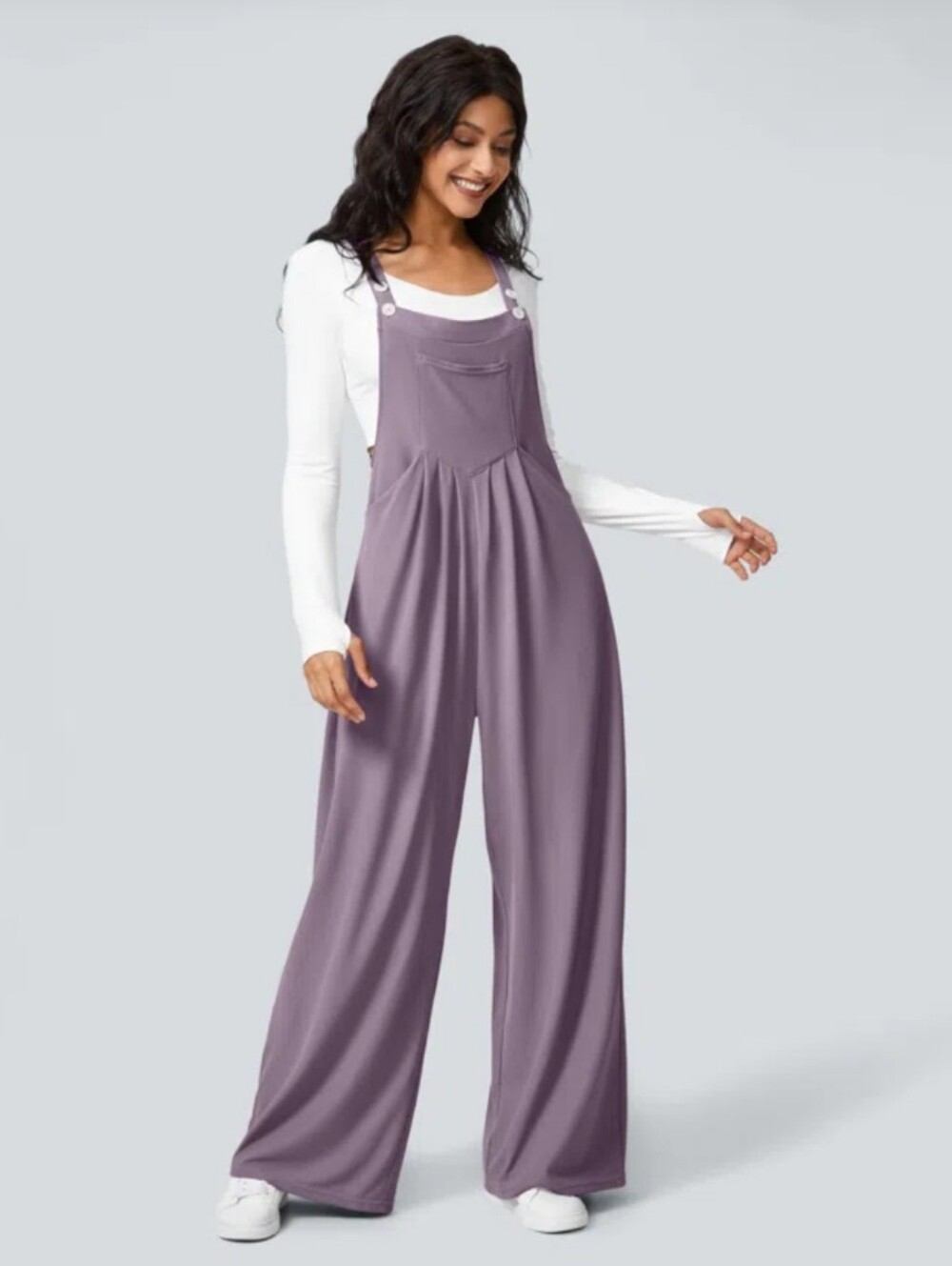 NWT Halara Lavender Wide Leg Overalls Jumpsuit Womens M Waffle Knit Pockets